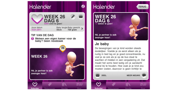 Eén van de apps die Leijten gebruikt is Zwanger.nl