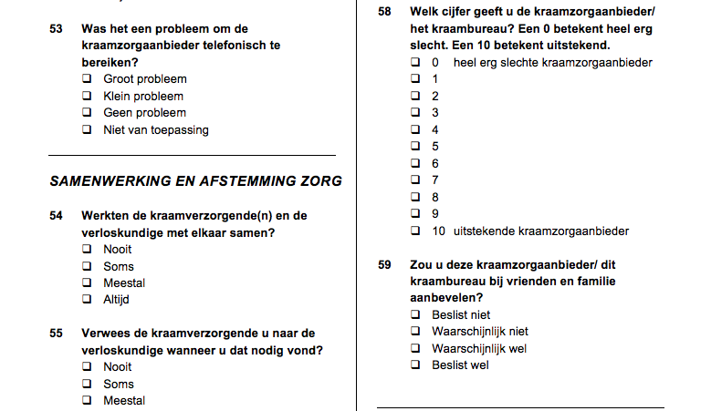 Voorbeeld CQ-index Kraamzorg