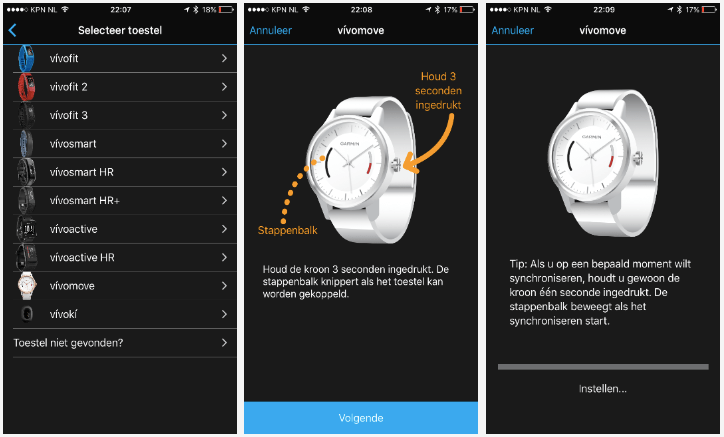 De installatie van de Garmin vívomove