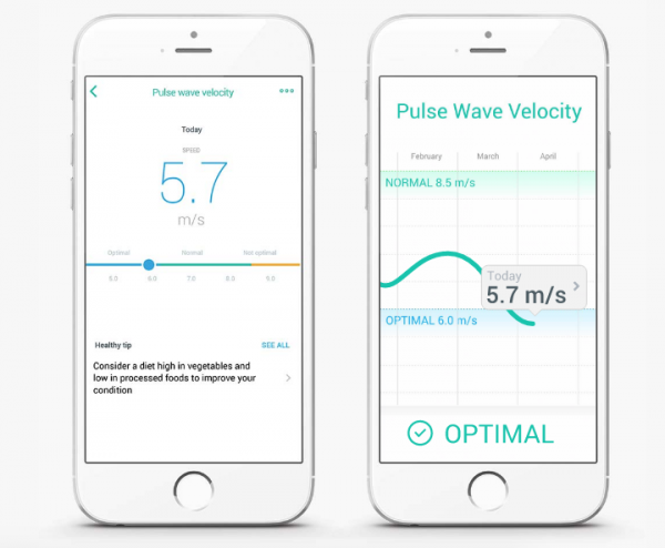 Polsgolfsnelheid in de Withings app