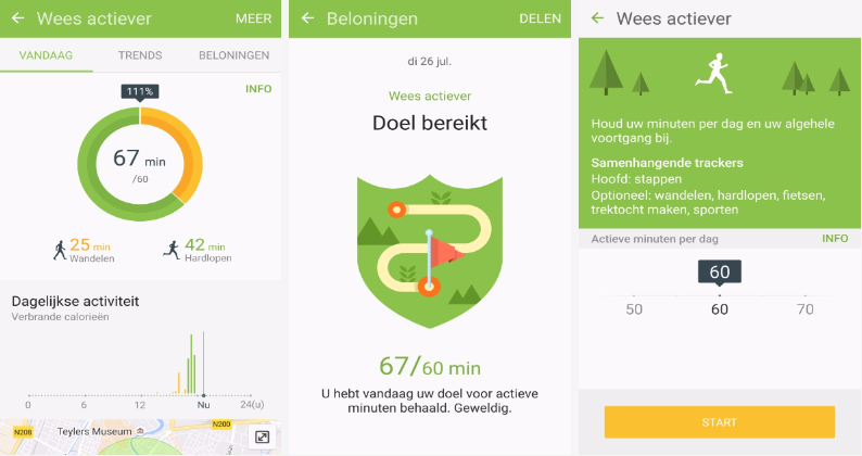 Overzicht van activiteiten en het instellen van een doel in de S Health app