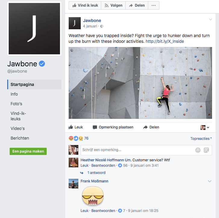 Boze reacties op Jawbone Facebook pagina