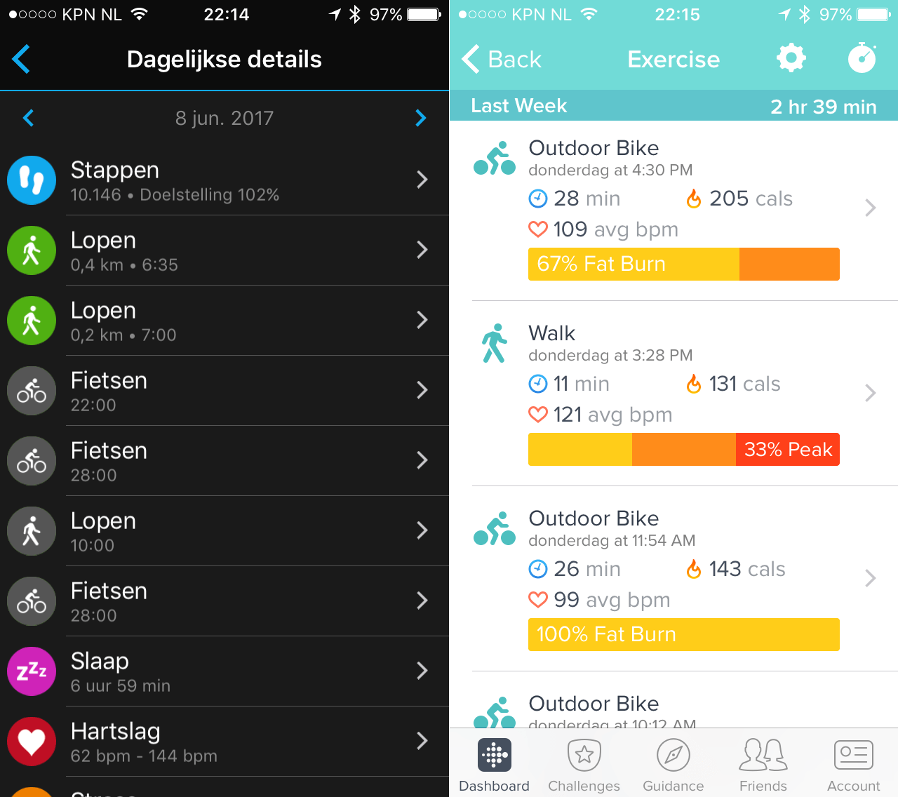 Links Garmin, rechts Fitbit